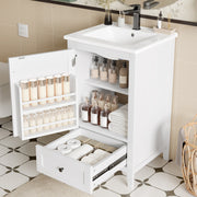 Floor-standing Bathroom Cabinet with Ceramic Sink and Storage Drawer, White