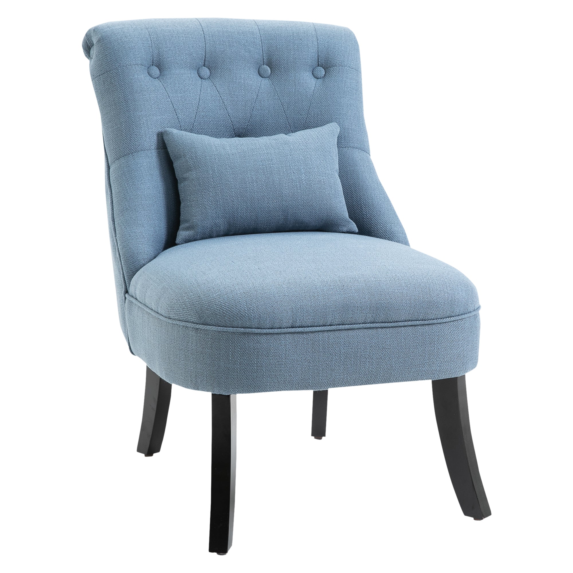 Fabric Single Sofa Tub Chair Upholstered with Pillow Solid Wood Leg Blue