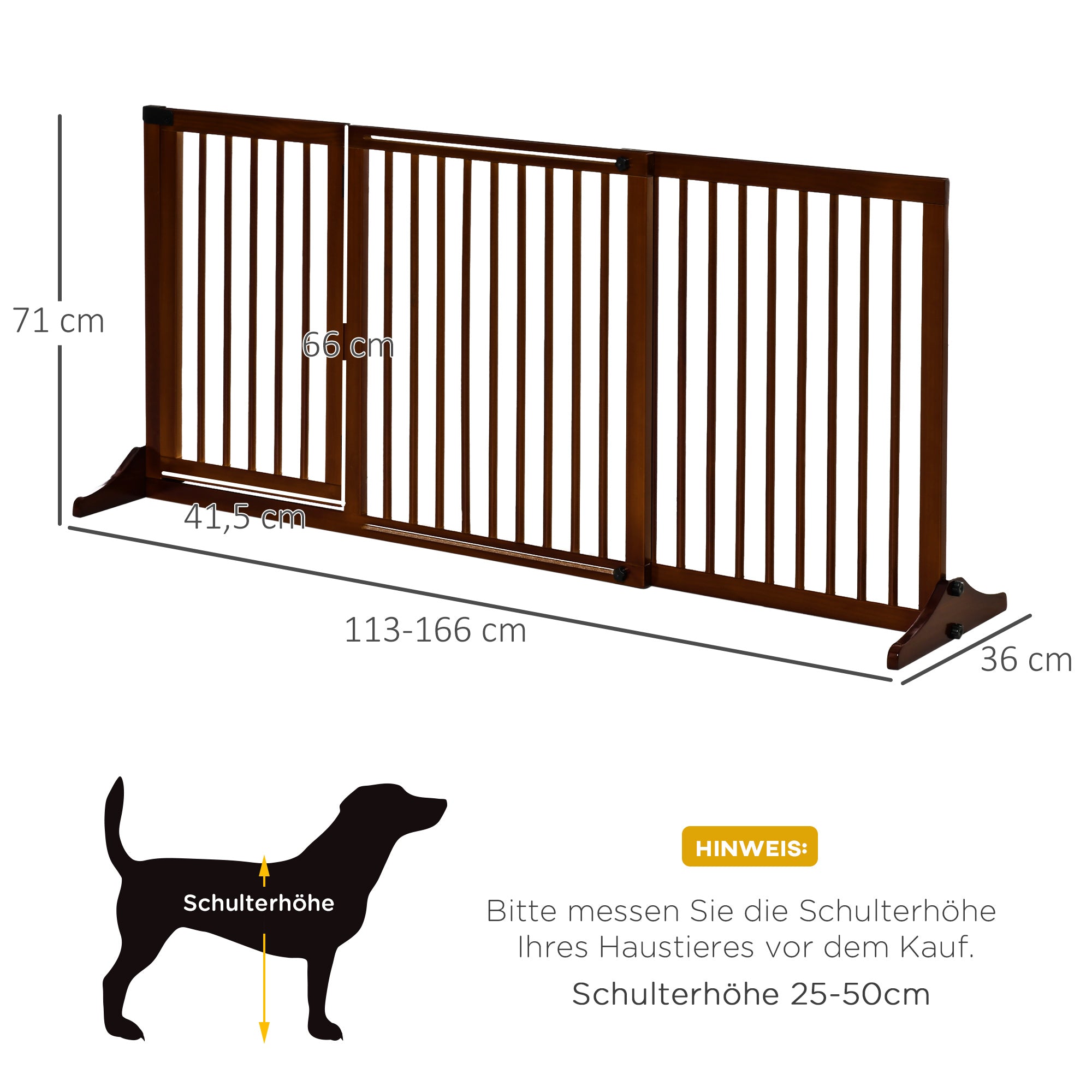 Freestanding Dog Gate with Door, Safety, Wooden, Brown