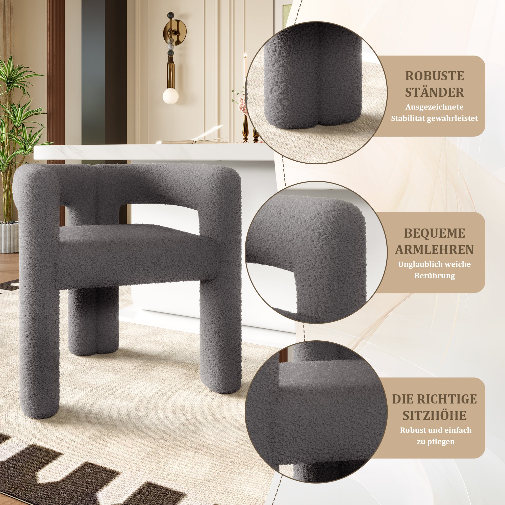 Ergonomic Armchair, Comfortable Versatile Quick-Assemble, Premium Teddy Pile