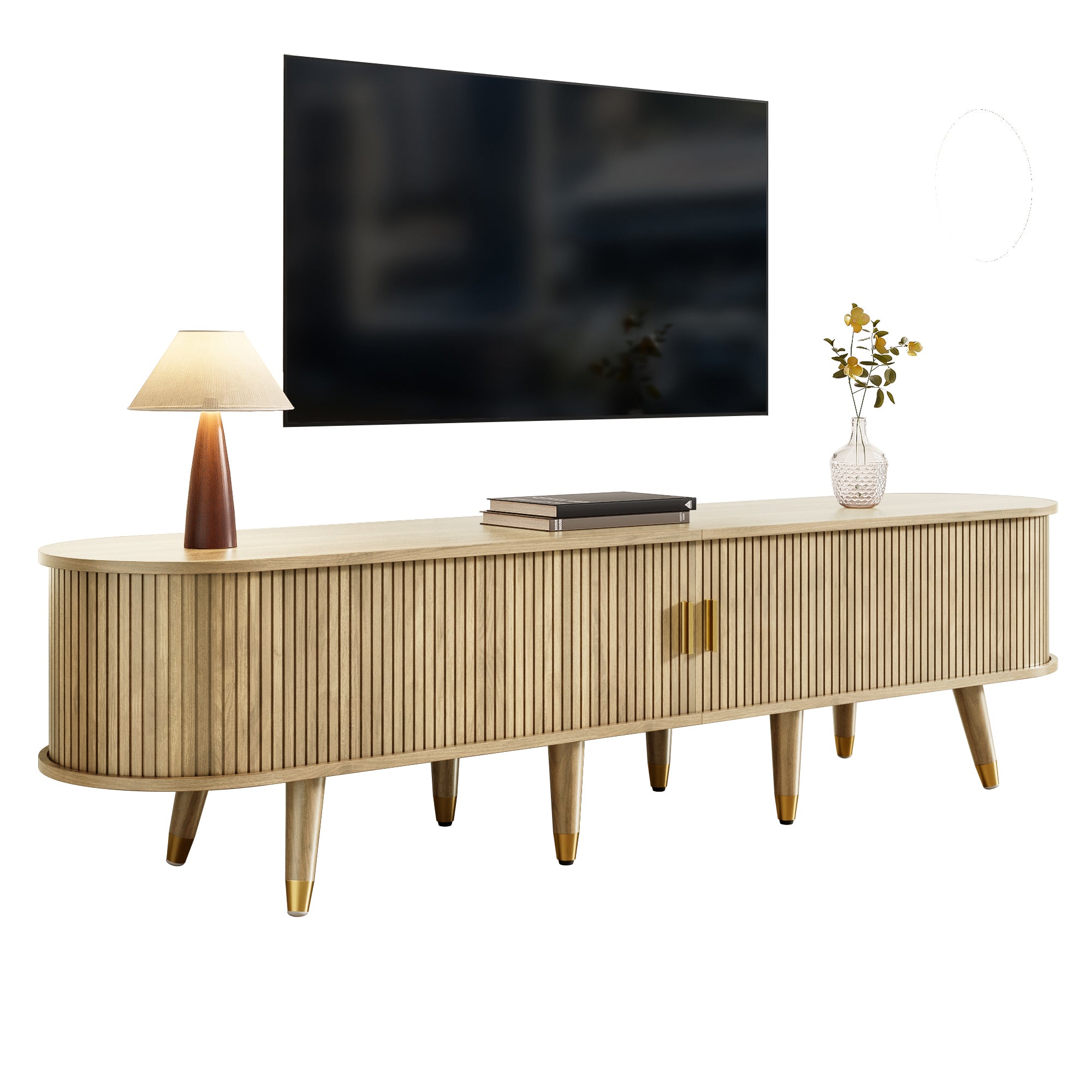 TV Stand with Sliding Doors, Oak Finish