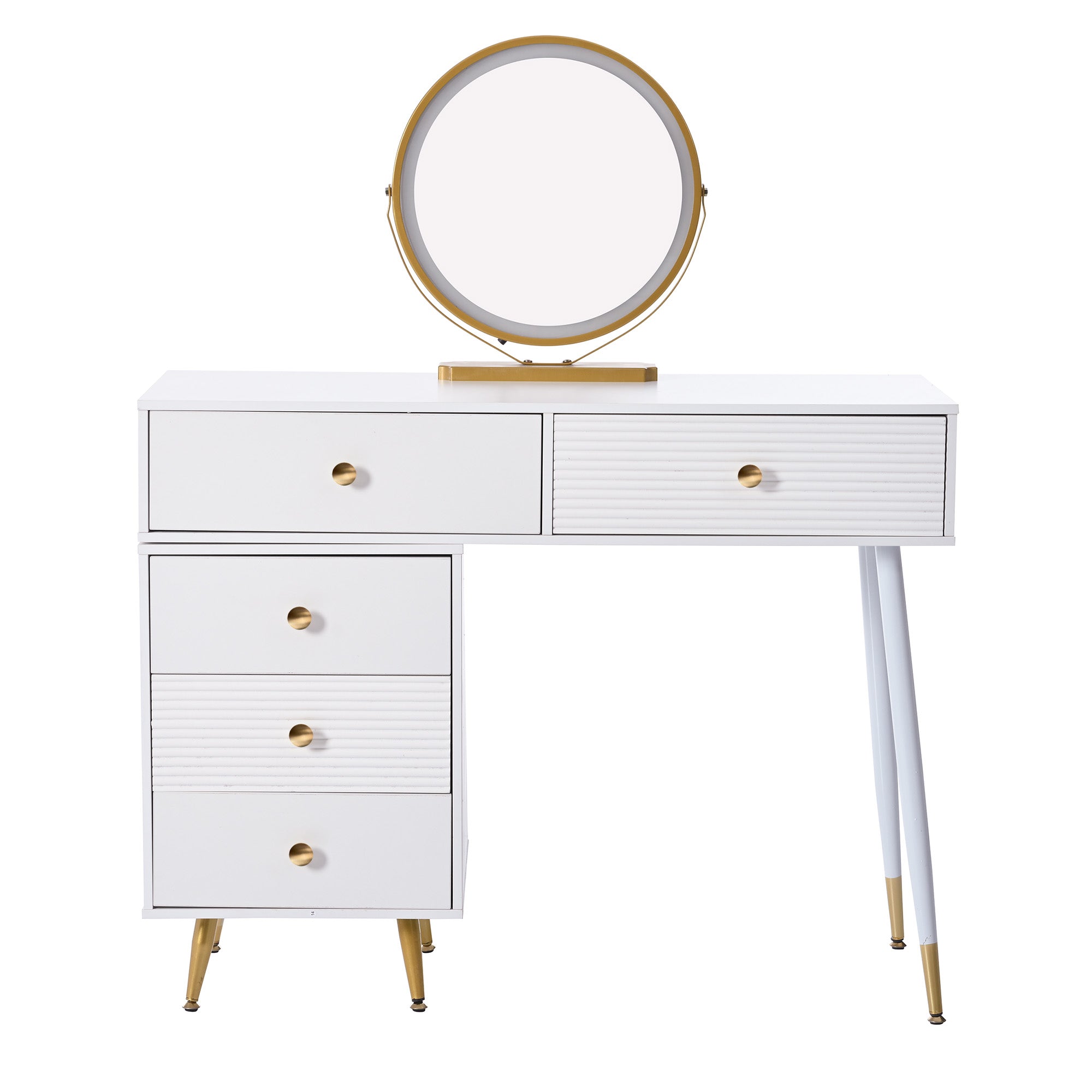 Vanity Table Set LED Mirror Adjustable Side Cabinet Pull-out Design