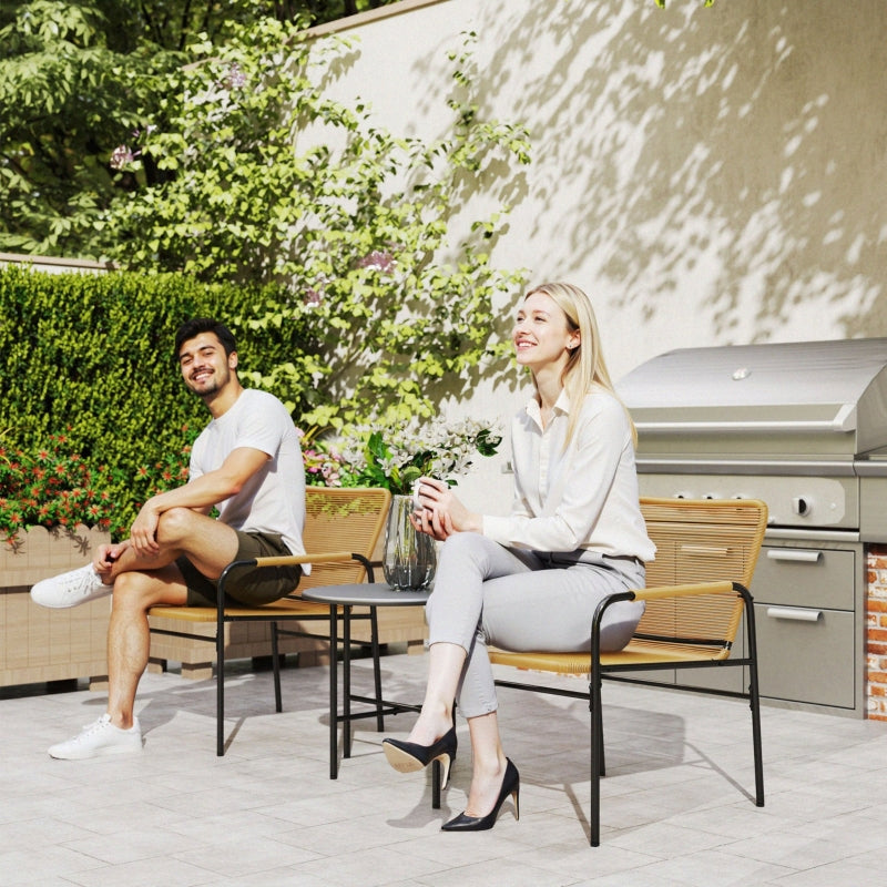 3-Piece Rattan Bistro Set, 2 Chairs Coffee Table, Steel Yellow