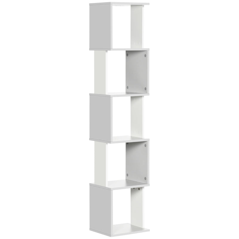 Bookshelf 5-Tier Freestanding Storage Shelving White and Light Grey