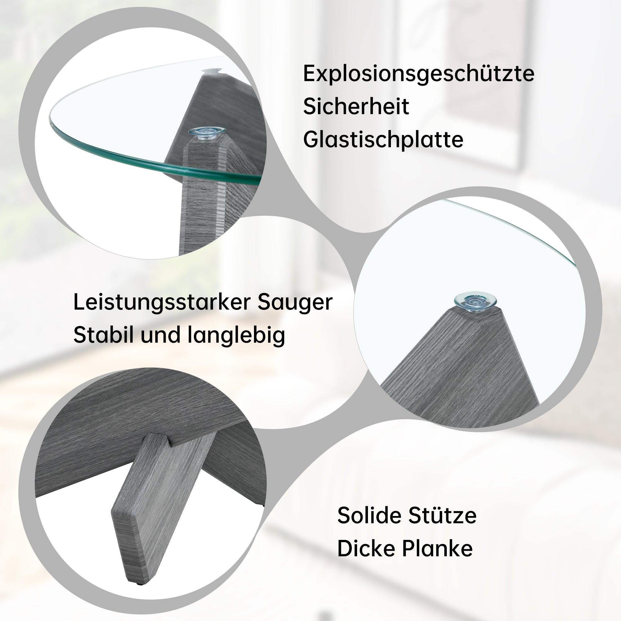 Round Coffee Table 79cm Tempered Glass Cross Legs - Gray MDF