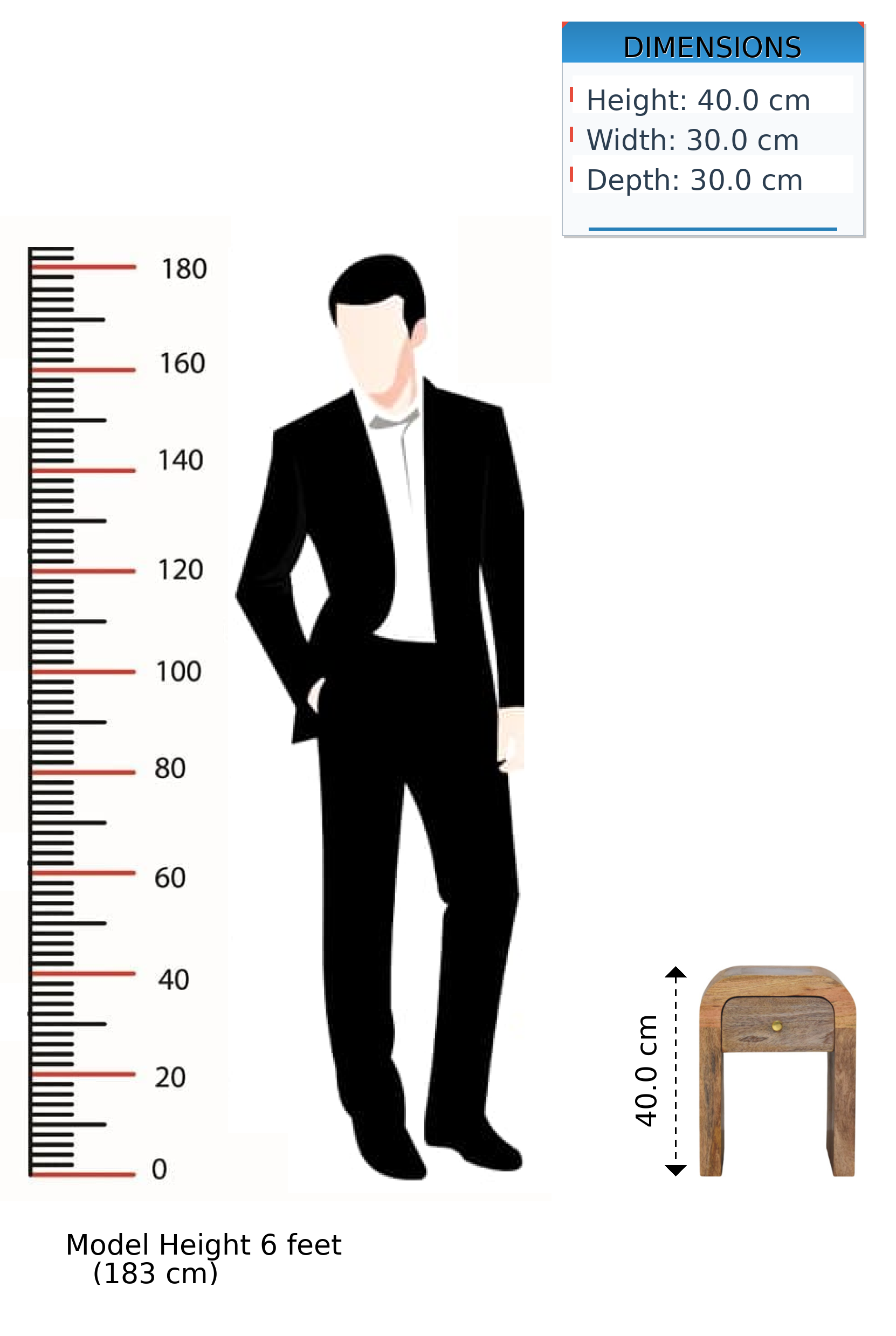 Solid Wood Mini Darcy Nightstand, Curved Edges 1 Drawer, Oak-ish Brown