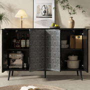 Dining Room Cabinet Freestanding Storage Unique Carved Herringbone Door Black
