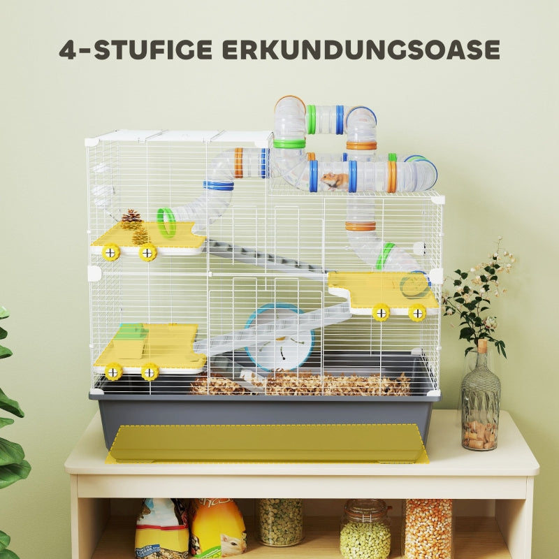 Dwarf Hamster Cage, 4 Levels, Tunnel System, Grey