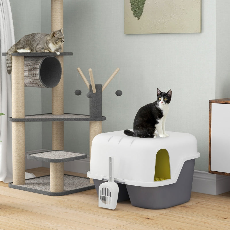 Cat Litter Box, Easy Clean Lockable, White