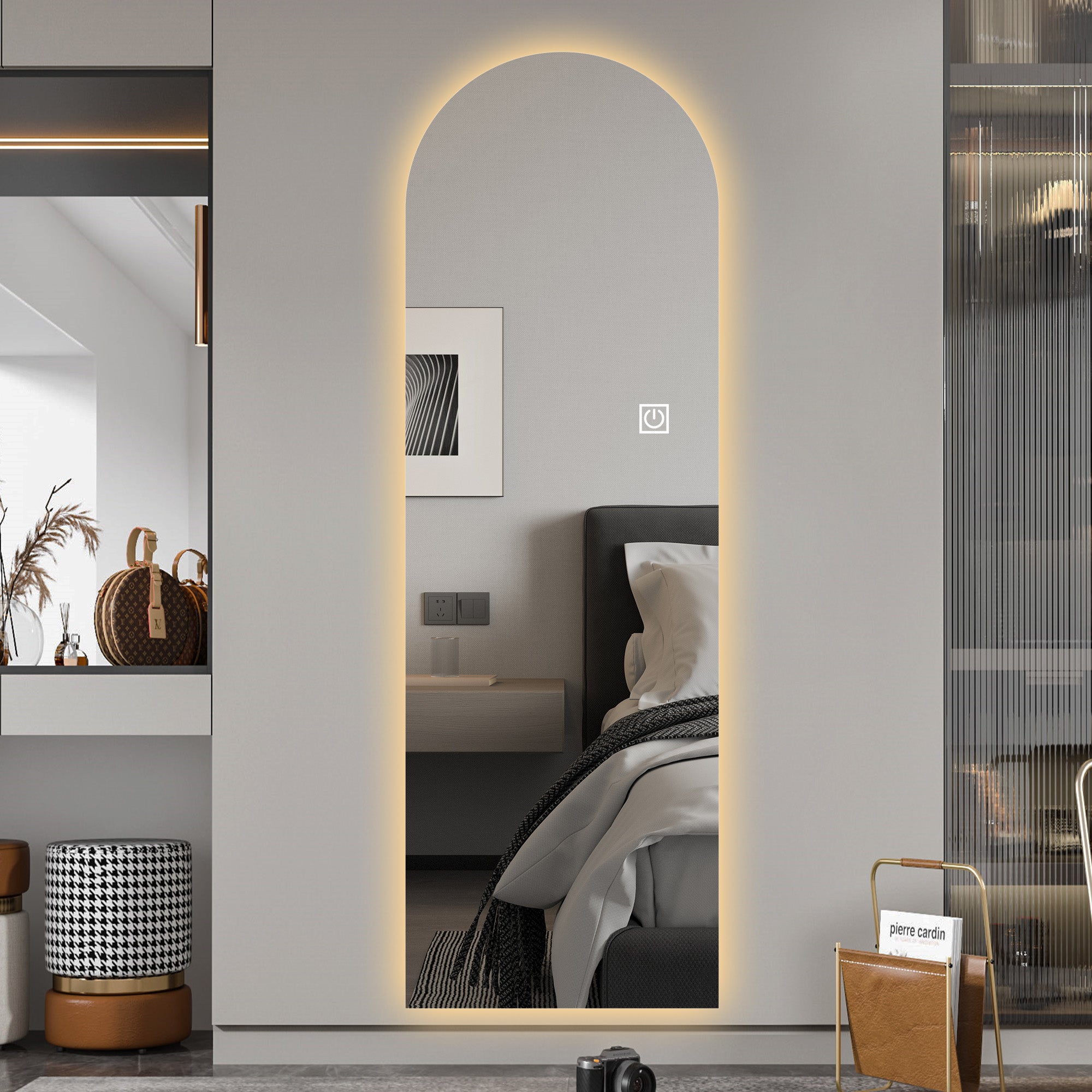 Arched LED Full-Length Mirror, Dimmable High-Resolution Explosion-Proof, Stand or Wall Mountable