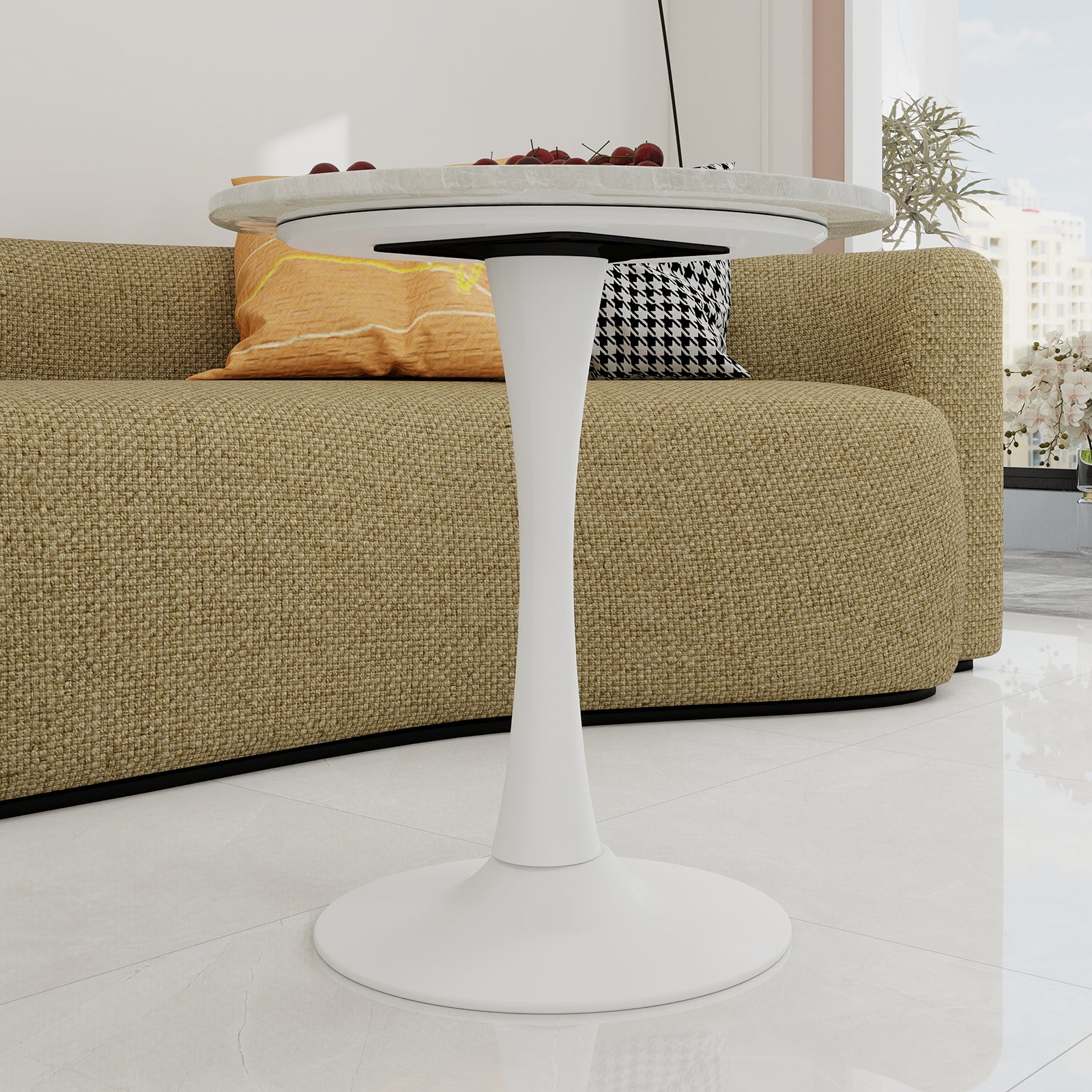 Coffee Table 27.6-inch Mid-Century Modern Round Marble Top - White
