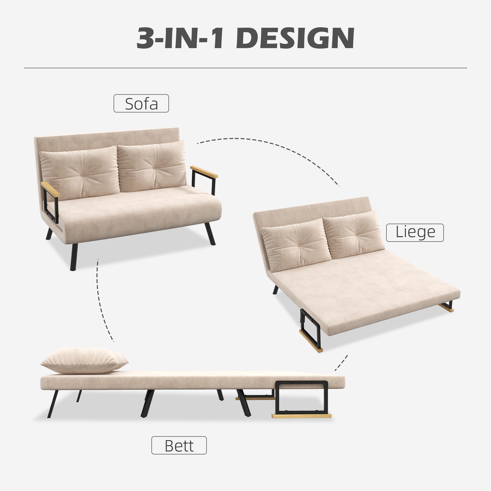 Sofa Bed, Recliner Chair Folding Upholstered, Beige