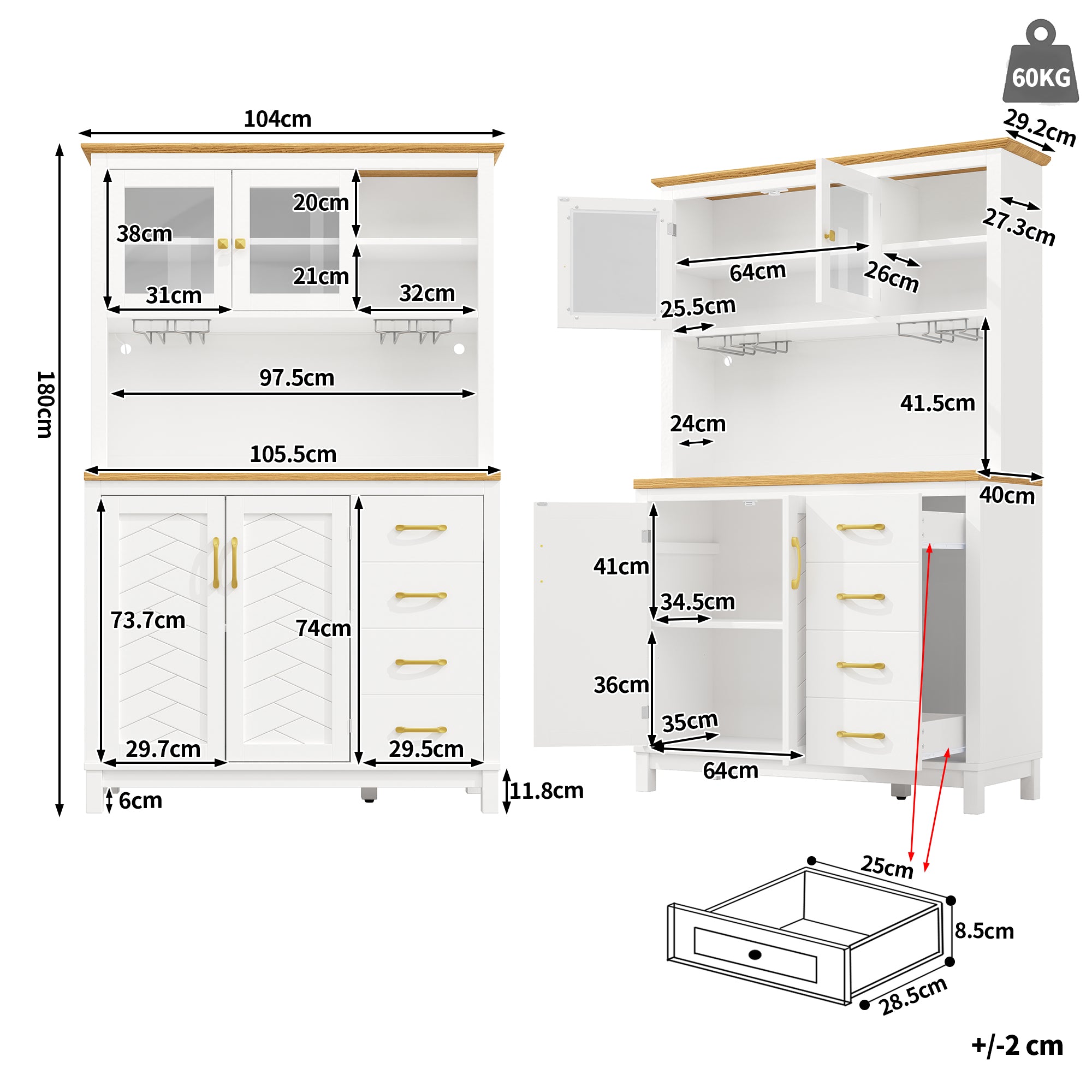 Sideboard Kitchen Cabinet with LED Light Strip and Drink Holders, Green/Black/White