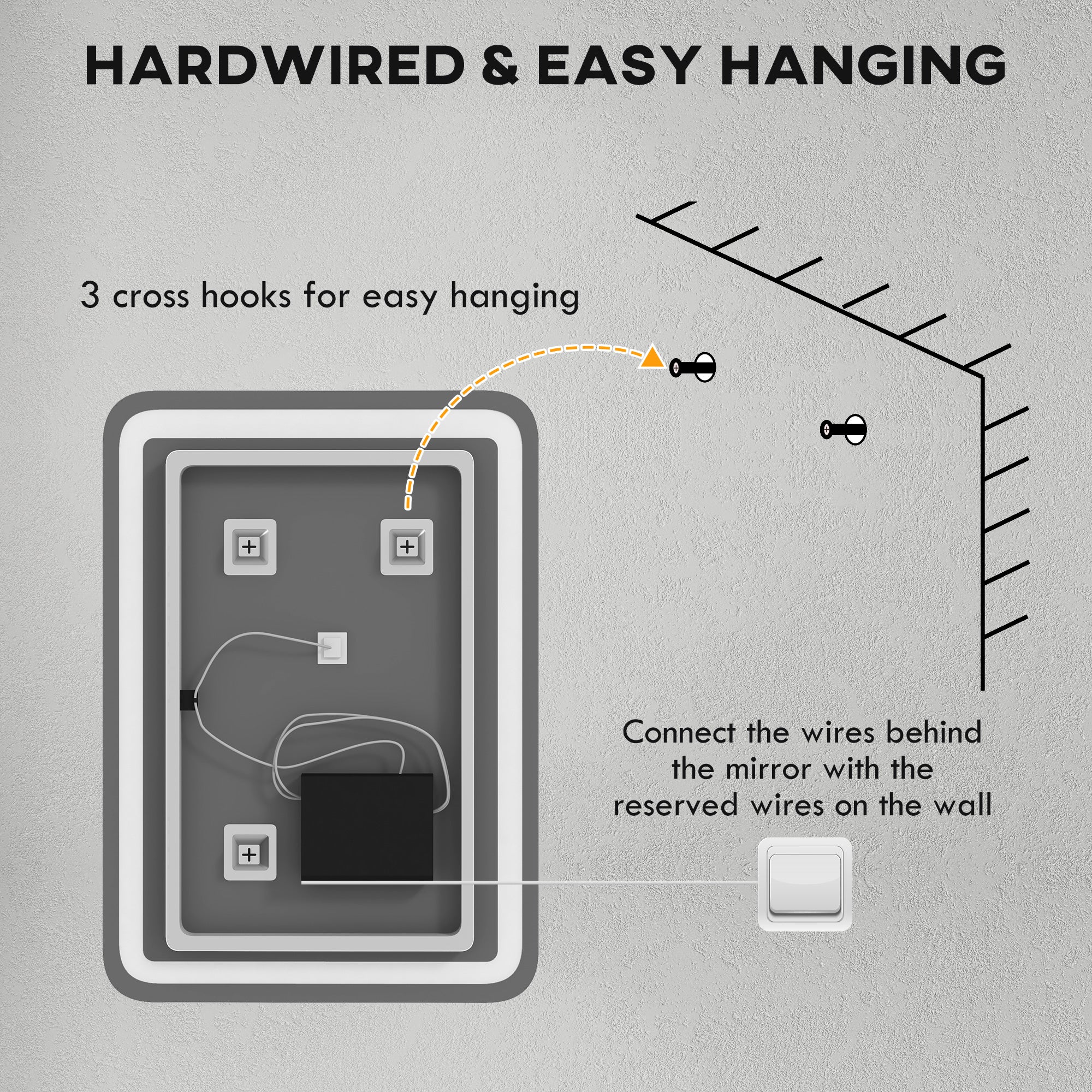 kleankin LED Bathroom Mirror 50x70cm, 3 Light Colors, Touch Switch, Anti-Fog, Tempered Glass Silver