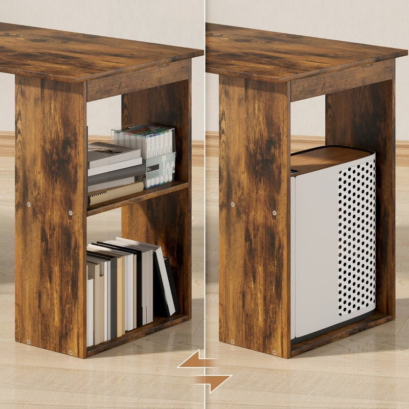 Computer Desk 120cm with 6-Tier Bookshelves, Rustic Brown Wood-Effect