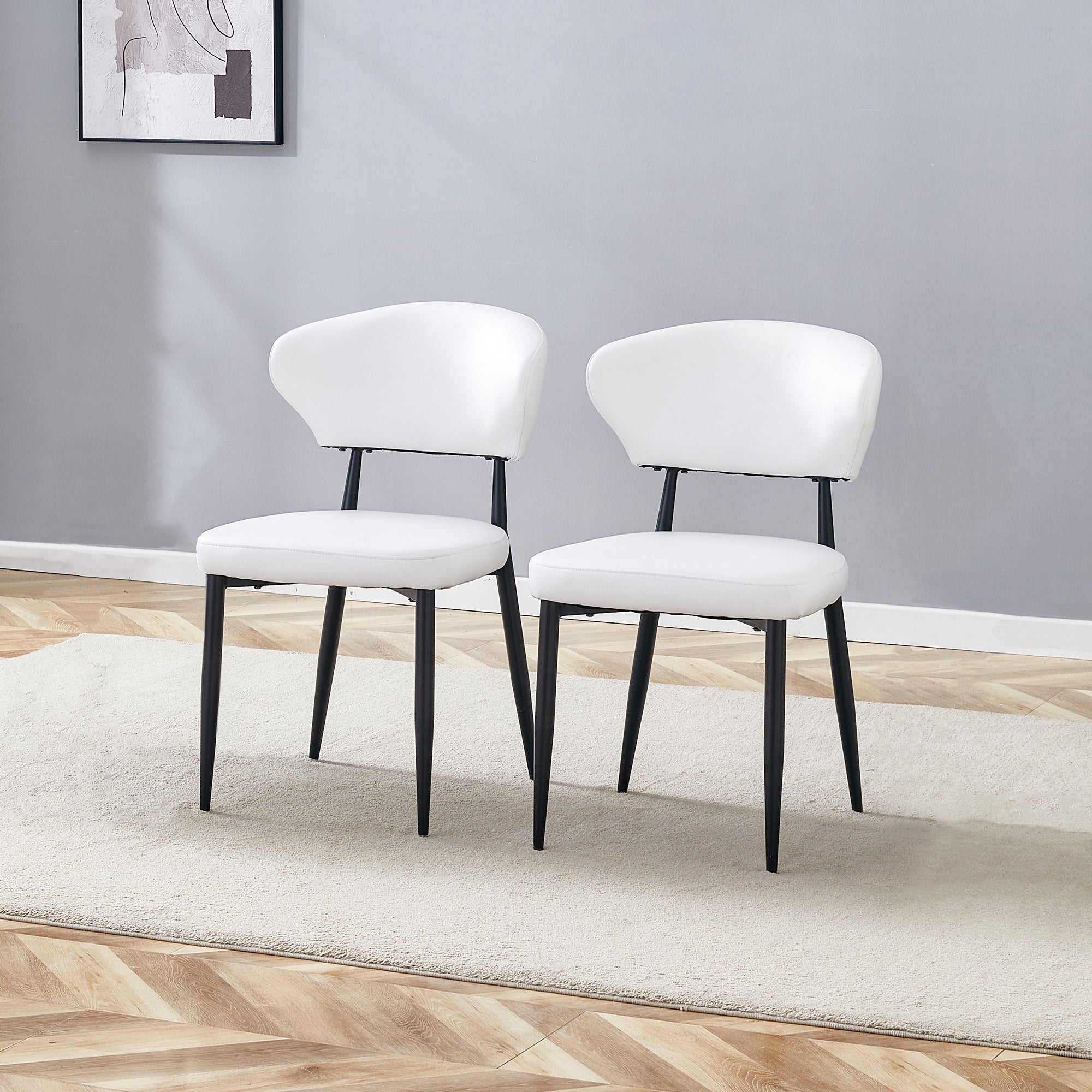 Dining Chair, Minimalist Ergonomic Curved Backrest, Set of 2, White