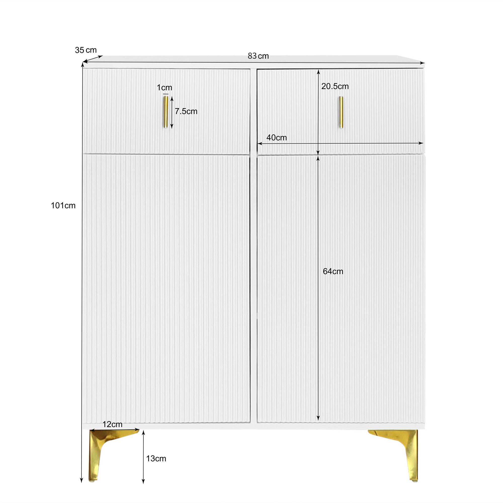 Sideboard, Adjustable Shelves with Drawers, White