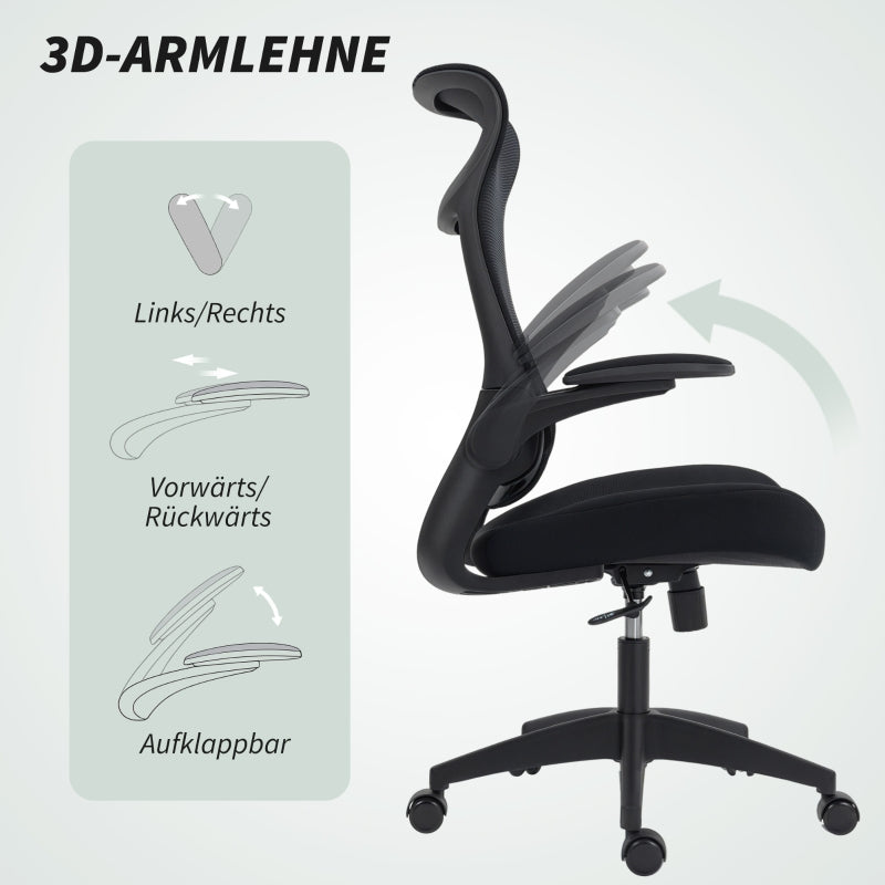 Ergonomic Office Chair with Mesh Back, 3D Armrests, Headrest & Tilt - Black