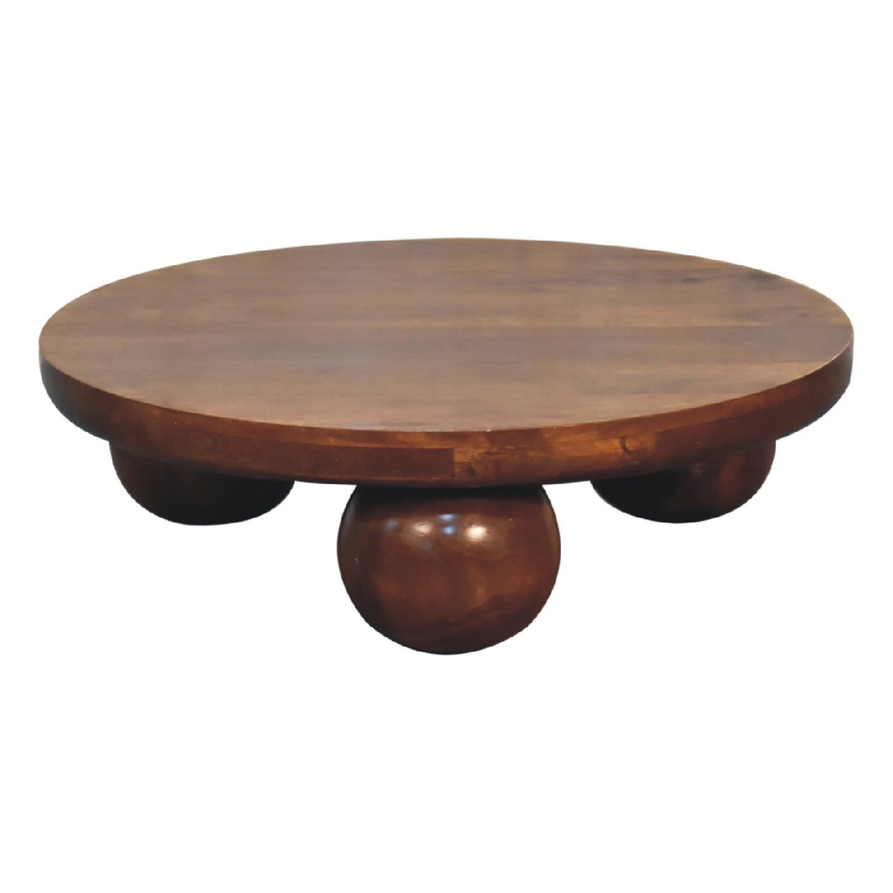Solid Wood Table, Central Ball Design, Dark Brown Chestnut