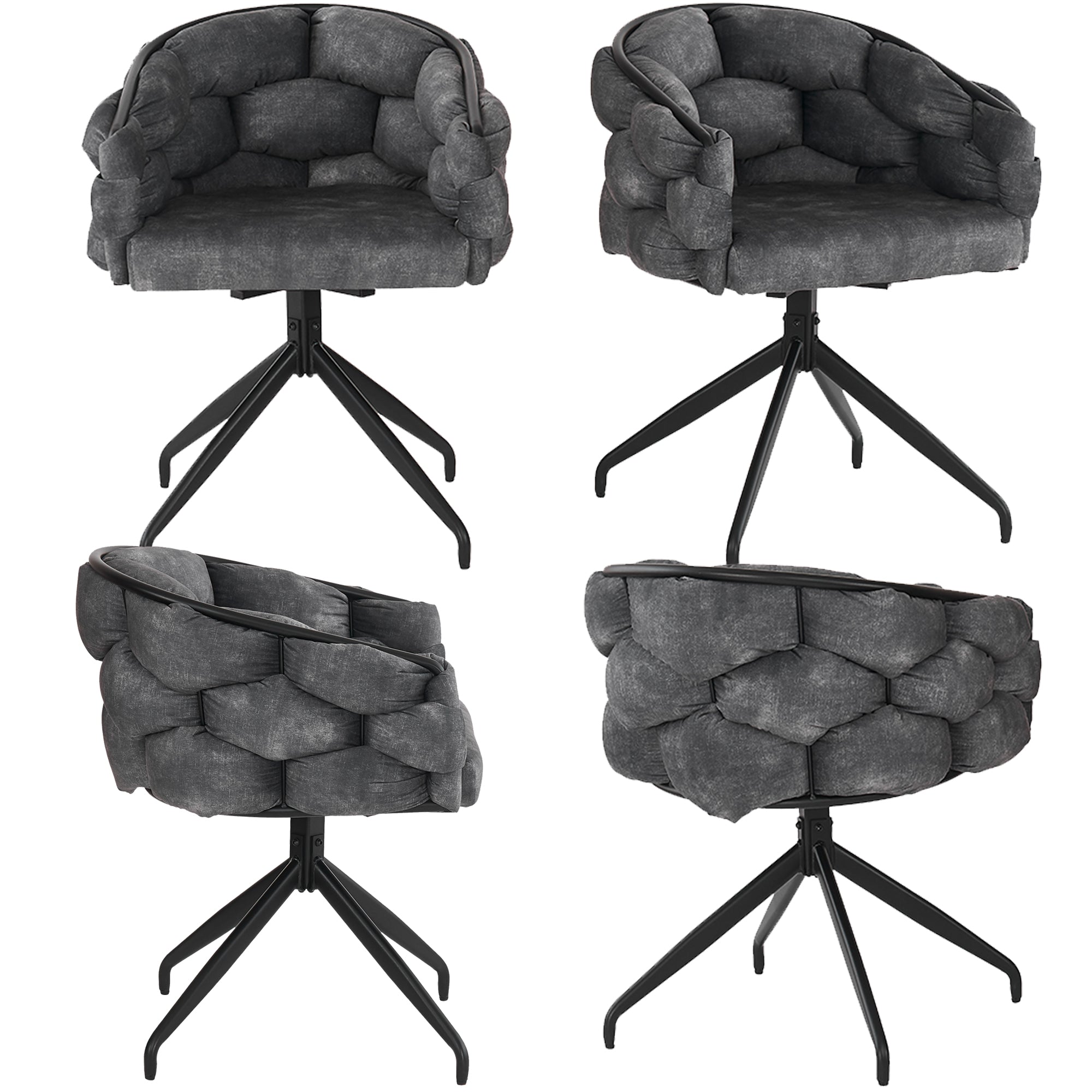 Chairs, 4-Piece Swivel 360° Rotatable Ergonomic, Luxury Gray Velvet