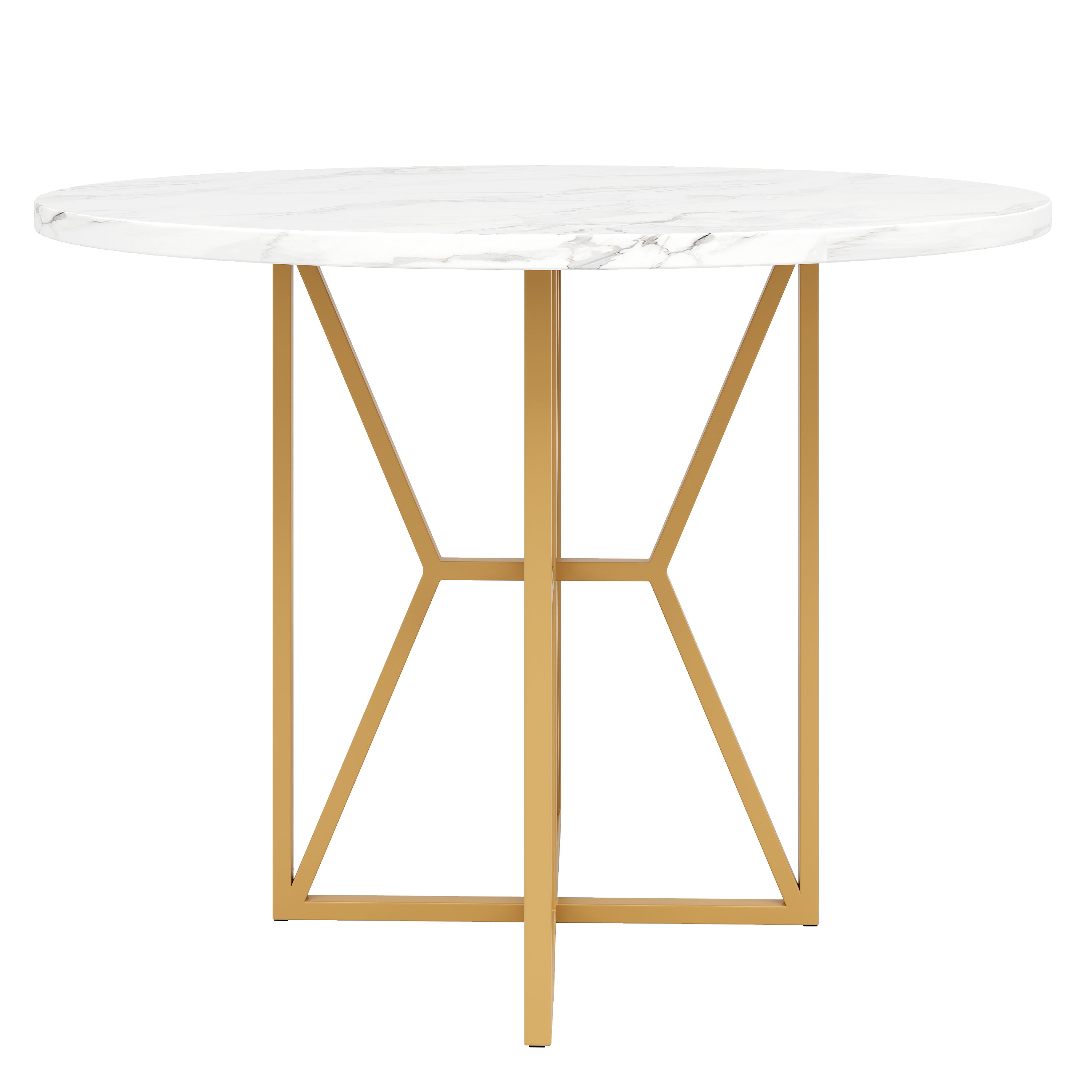 Round Dining Table 80cm 4-6 Seater Gold Legs - Marbled MDF