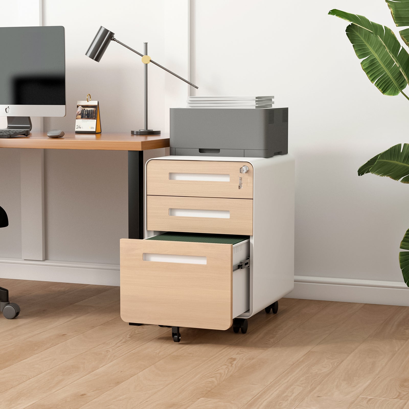 Mobile File Cabinet, 3 Drawer Under Desk Storage Legal/A4 Anti-Tilt Steel, White