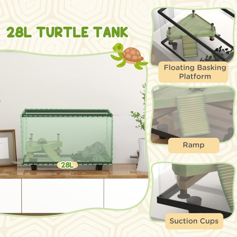 28L Turtle Tank Aquarium with Basking Platform & Drainage, Glass