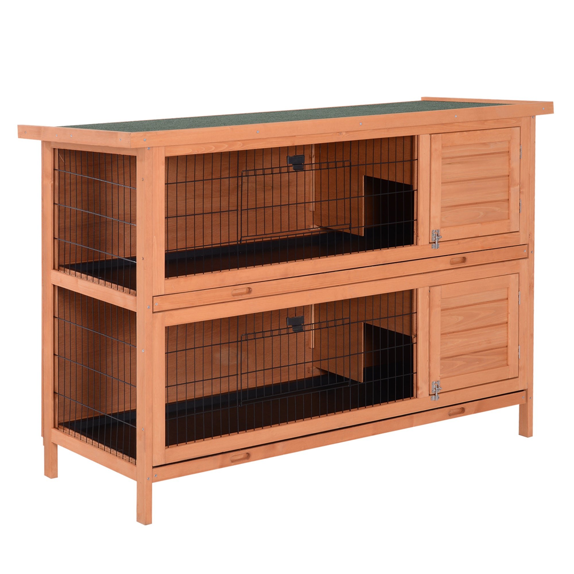 Small Animal Hutch, Double-Tier Guinea Pig Cage, Fir Wood, Orange