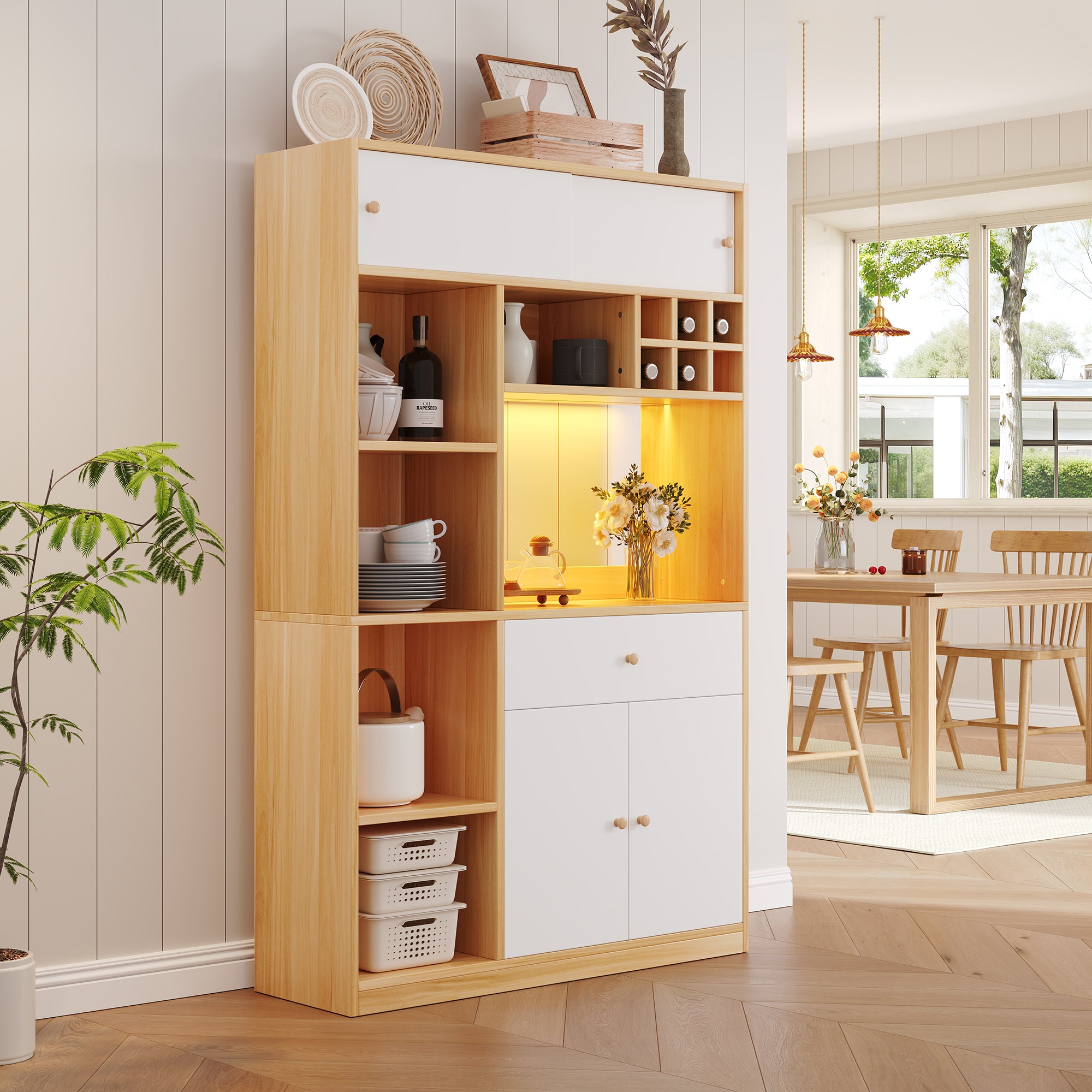 Kitchen Buffet Cabinet LED 1 Drawer 3 Doors Shelves 115x180cm