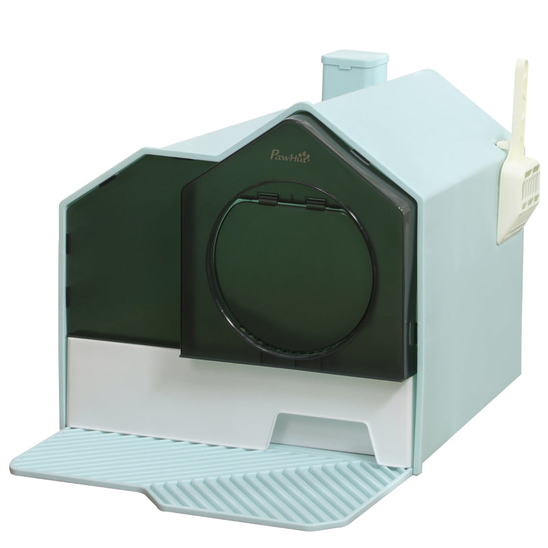 Cat Litter Box, Hut Design with Sifter Mat & Scoop, Green