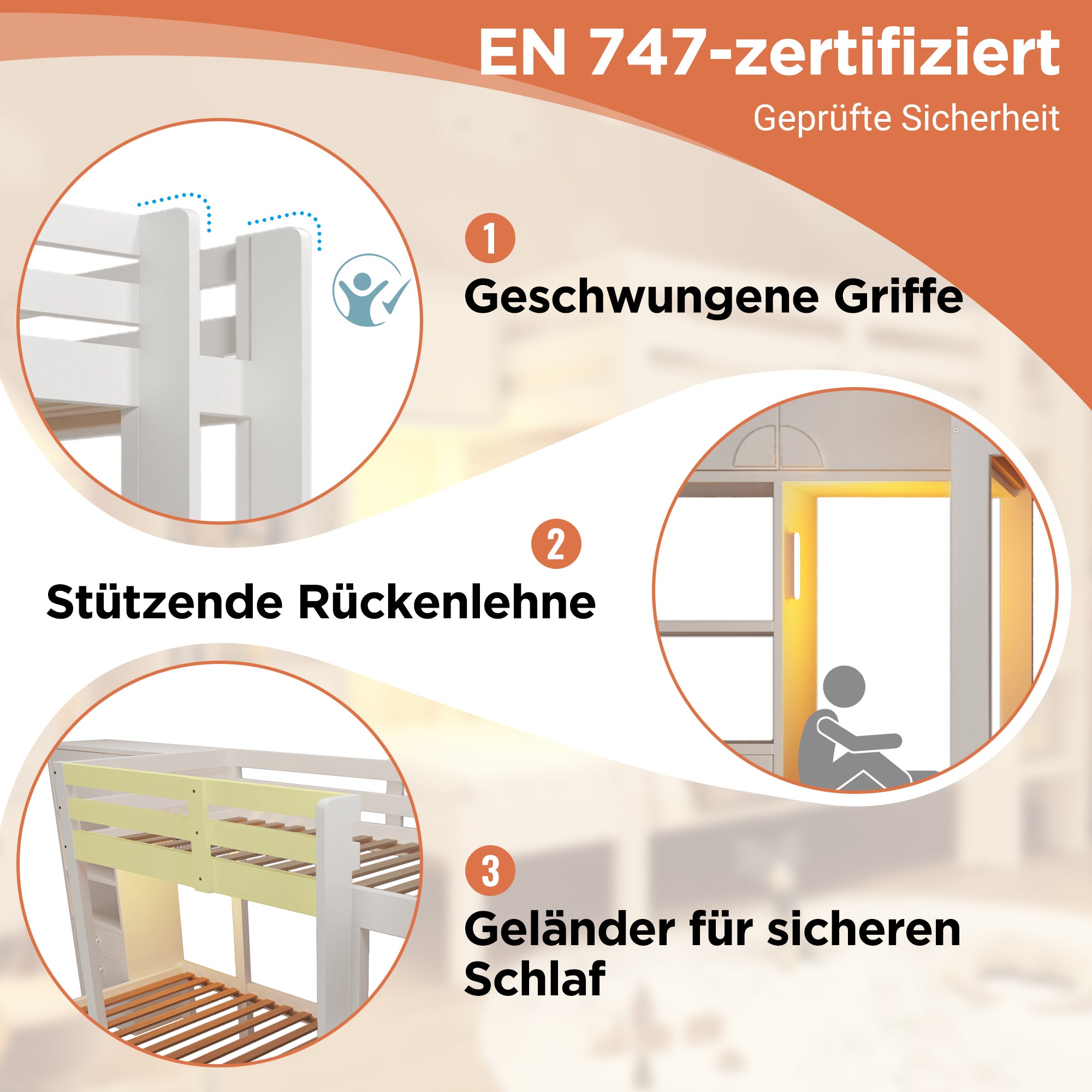 Bunk Bed 90x200cm Staggered Design Smart Night Light Wardrobe Storage, White