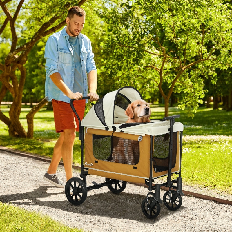 Dog Buggy, Foldable, for Dogs & Cats up to 30kg, Brown