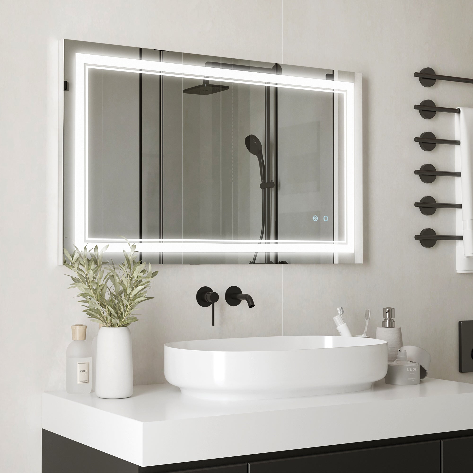 kleankin Bathroom Mirror, LED Lighting, 100x60cm, IP44, Touch Switch, Aluminum
