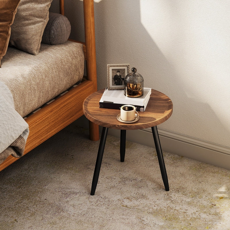 Modern Round Coffee Table, Steel Frame for Small Space, Chestnut Wood Effect