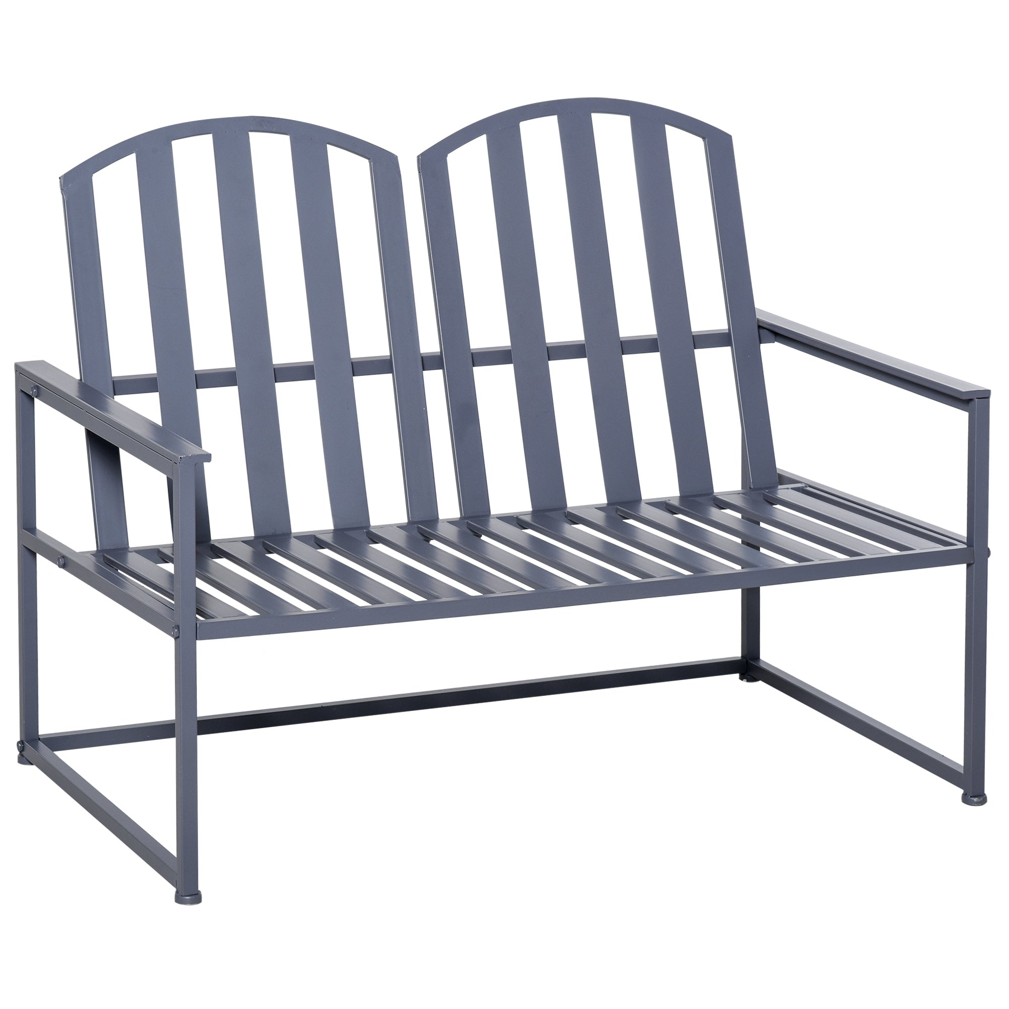 Steel Patio Garden Bench Loveseat Slatted Design Grey Metal