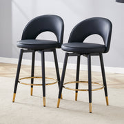 360° Swivel Bar Stool, Padded Seat with Openwork Backrest, Set of 2, Black PU Leather and Metal