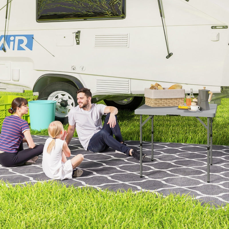 Folding Camping Table 34/74cm Adjustable Height with Handle, Grey HDPE Plastic