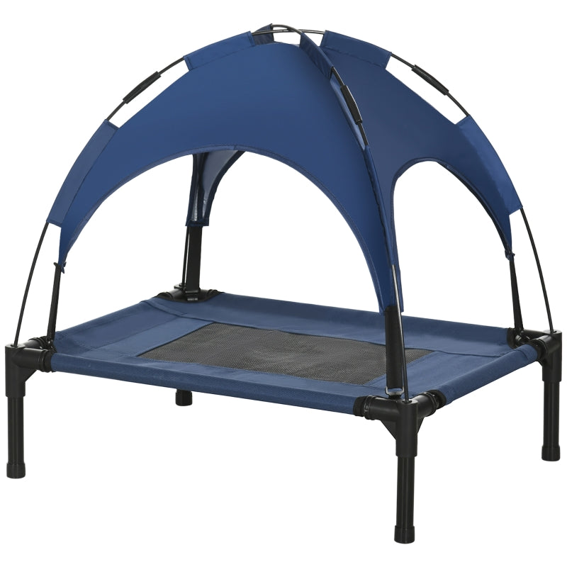 Raised Dog Bed Outdoor with Canopy UV Protection, Dark Blue Taffeta Fabric