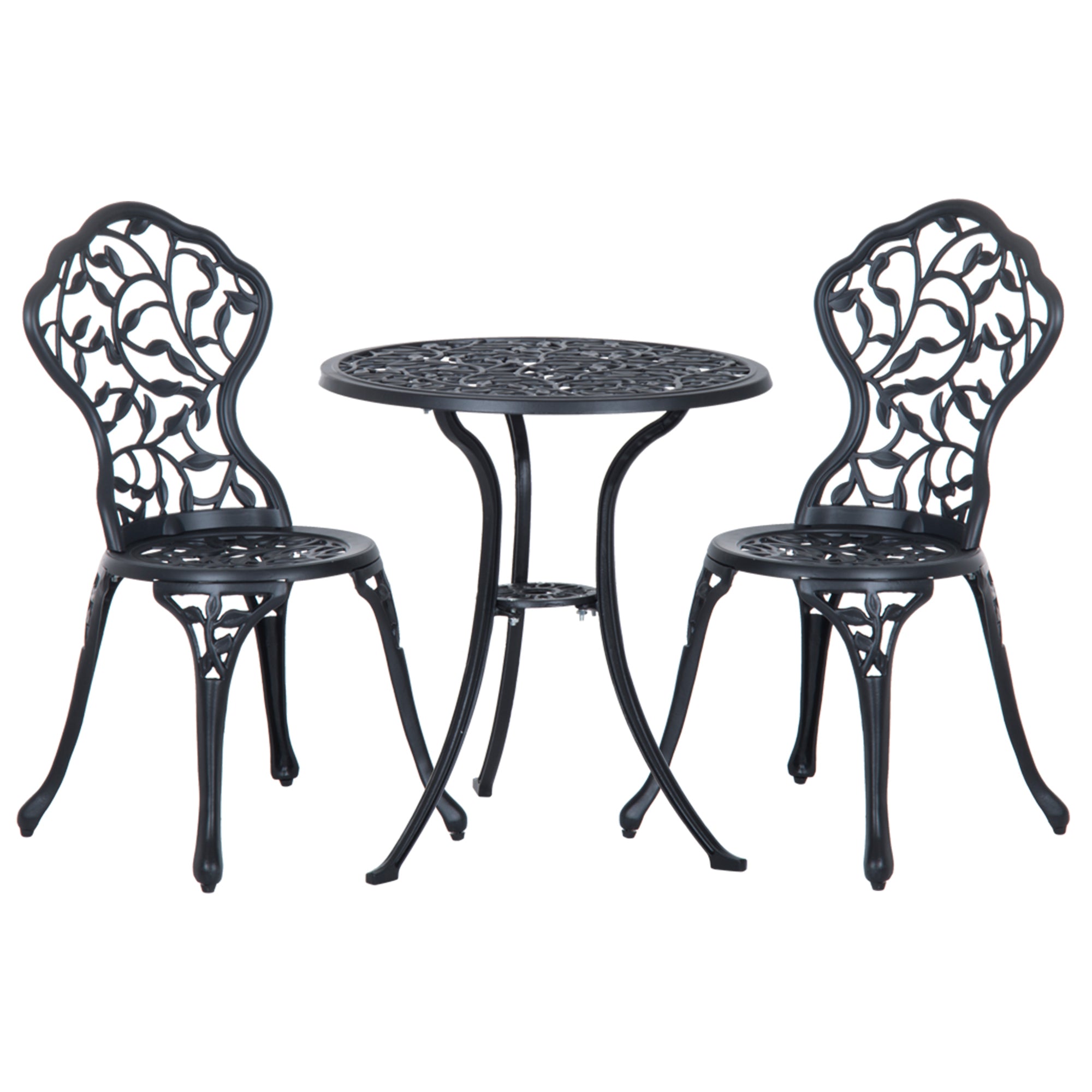 3 Pcs Bistro Set, Garden Furniture Dining Table Chairs, Aluminium Black