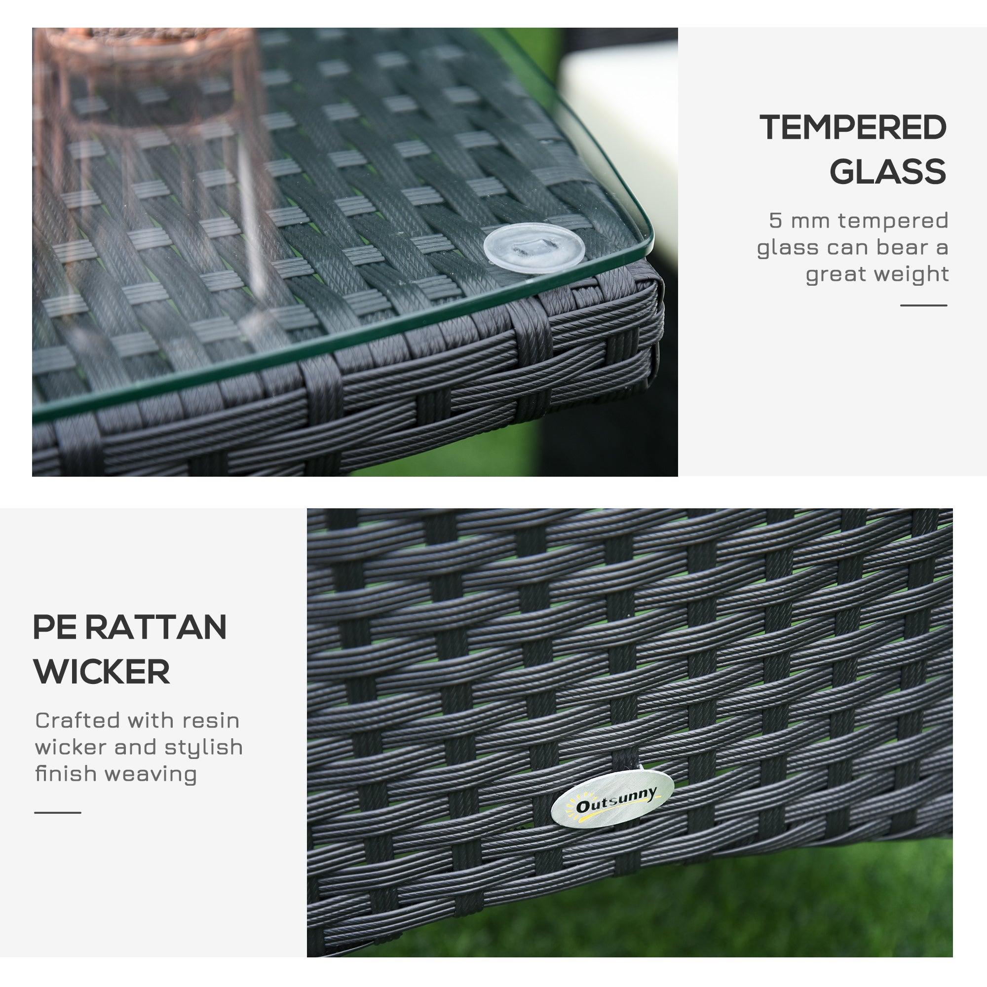 3 Pieces Rattan Bistro Set, 2-Tier Coffee Table and Chairs with Cushions, Black