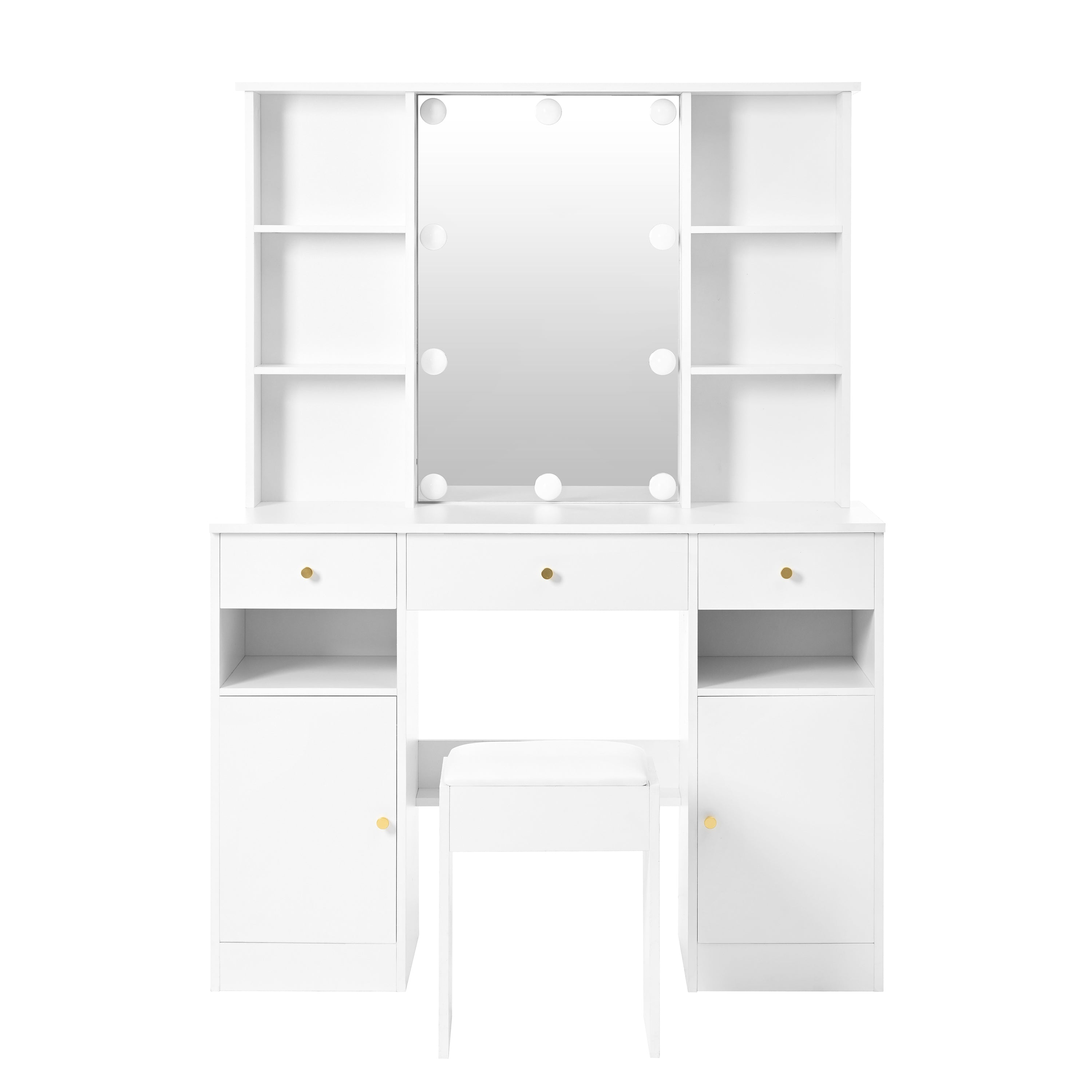 Dressing Table with LED lighting, Mirror, Stool, 3 Drawers, 2 Doors, White