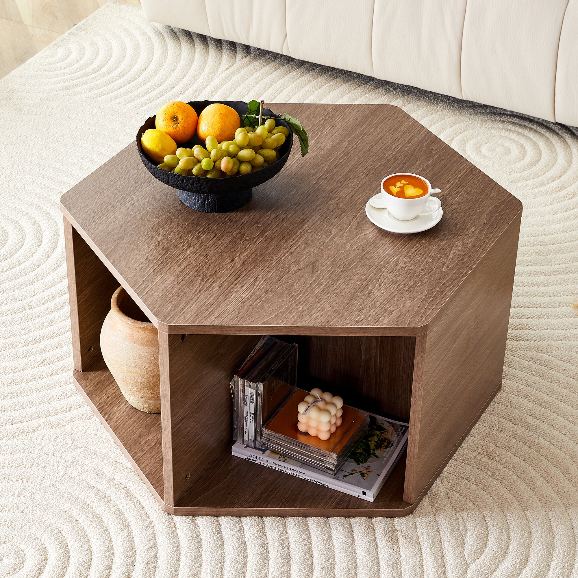 Hexagonal Coffee Table Multifunctional Modern Design 79x69.4x40 cm