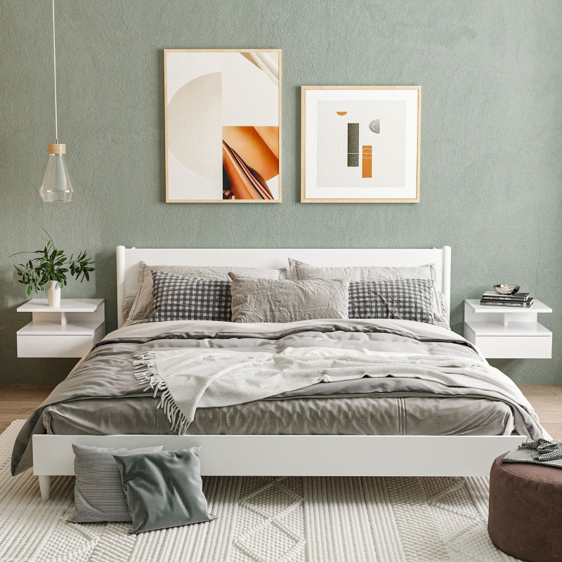 Set of Two Floating Bedside Tables High Gloss, White Engineered Wood