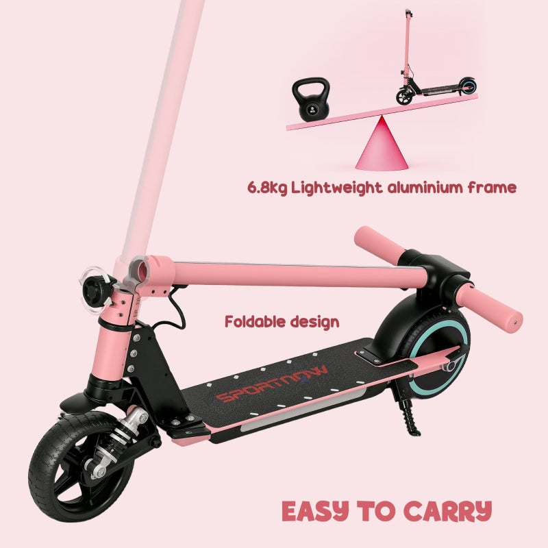 SPORTNOW Folding Electric Scooter with Dual Brakes, Front Suspension, LED Lights, Pink