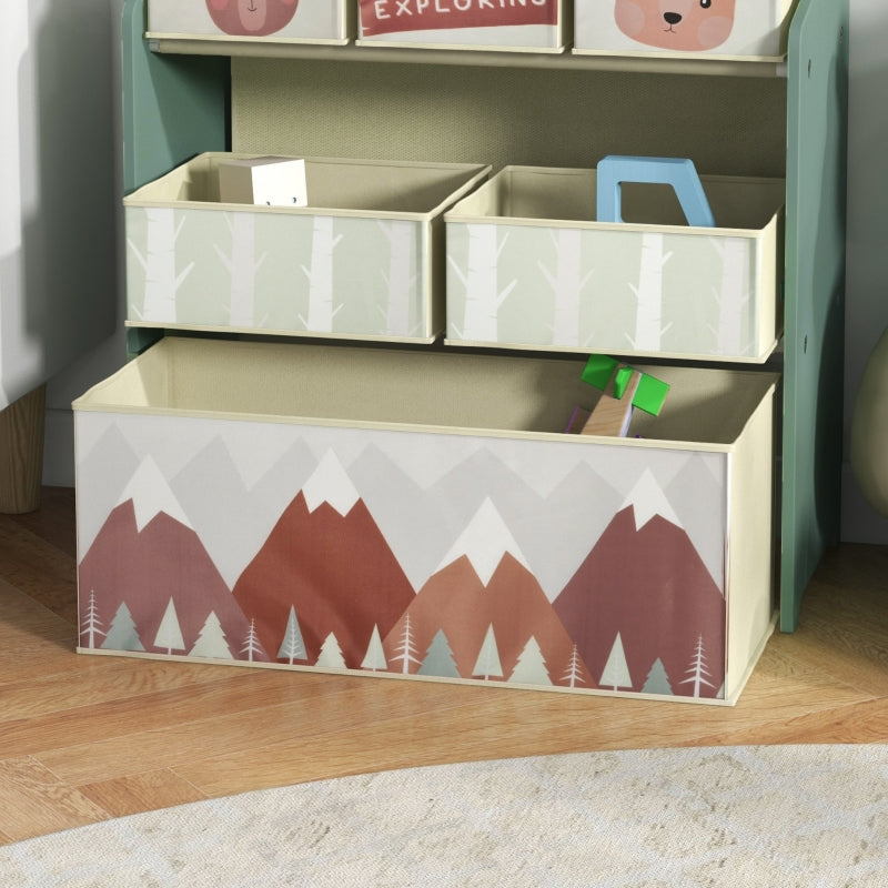 Children's Wardrobe with 6 Fabric Boxes, Cute Design, Green
