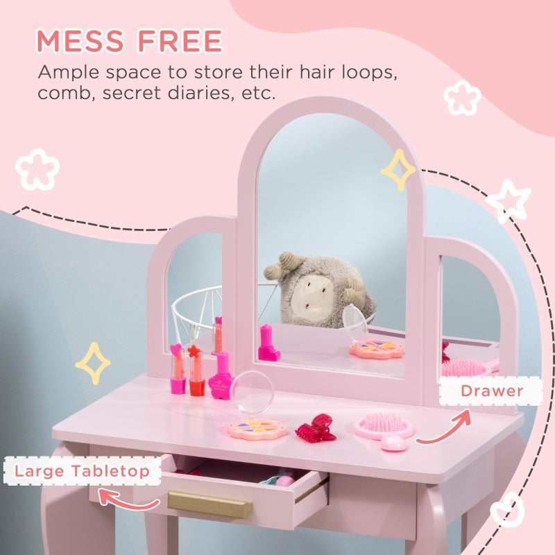 Kids Dressing Table Set, Mirror and Drawer, Pink