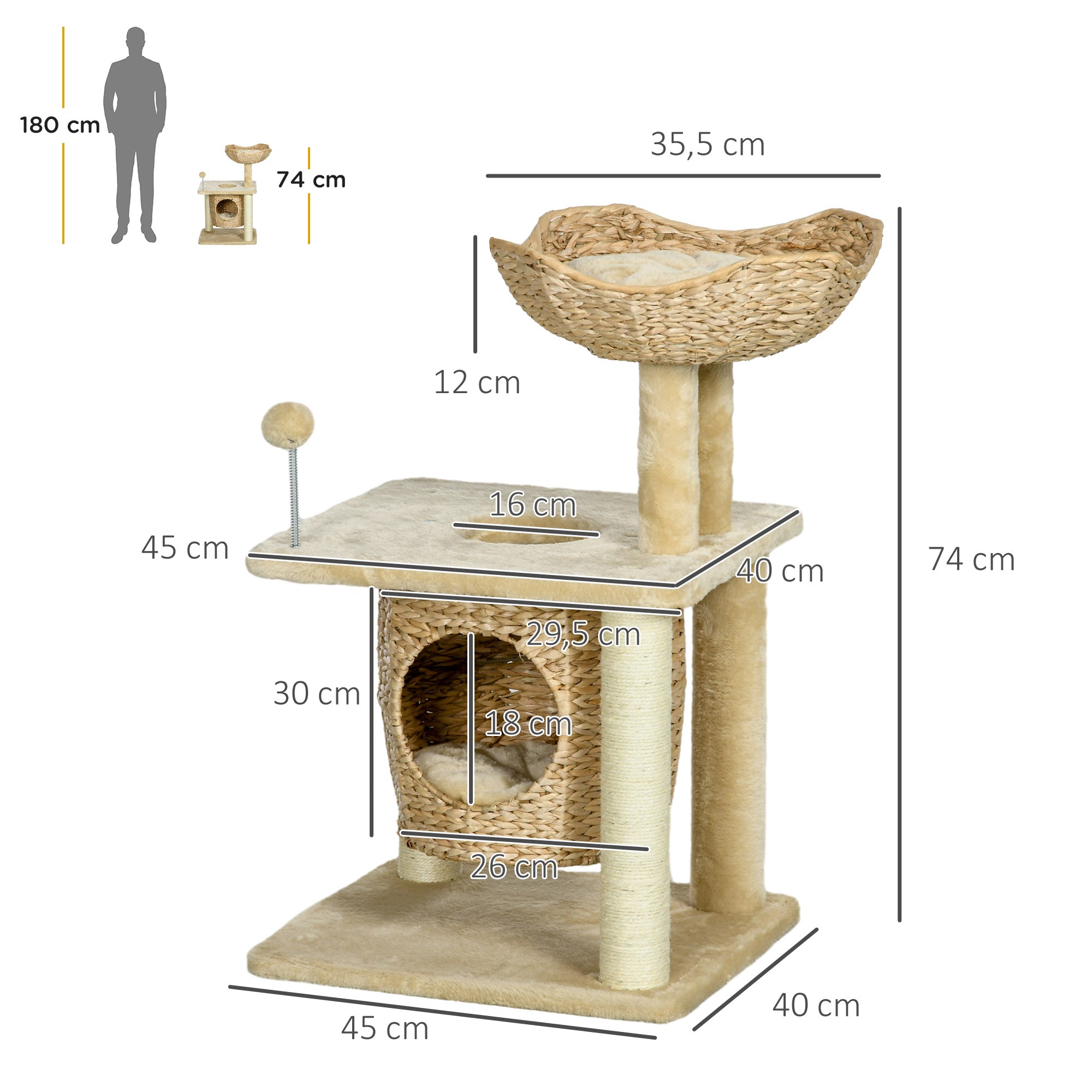 Cat Scratching Post, 74 cm Cat Tree with Cave, Beige