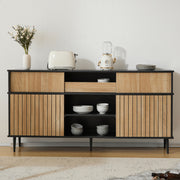 Chest of drawers with 4 sliding doors and 1 drawer, oak and black, 160W x 40D x 80H