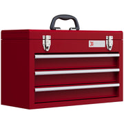DURHAND empty tool case with 3 drawers and upper storage compartment, steel, red
