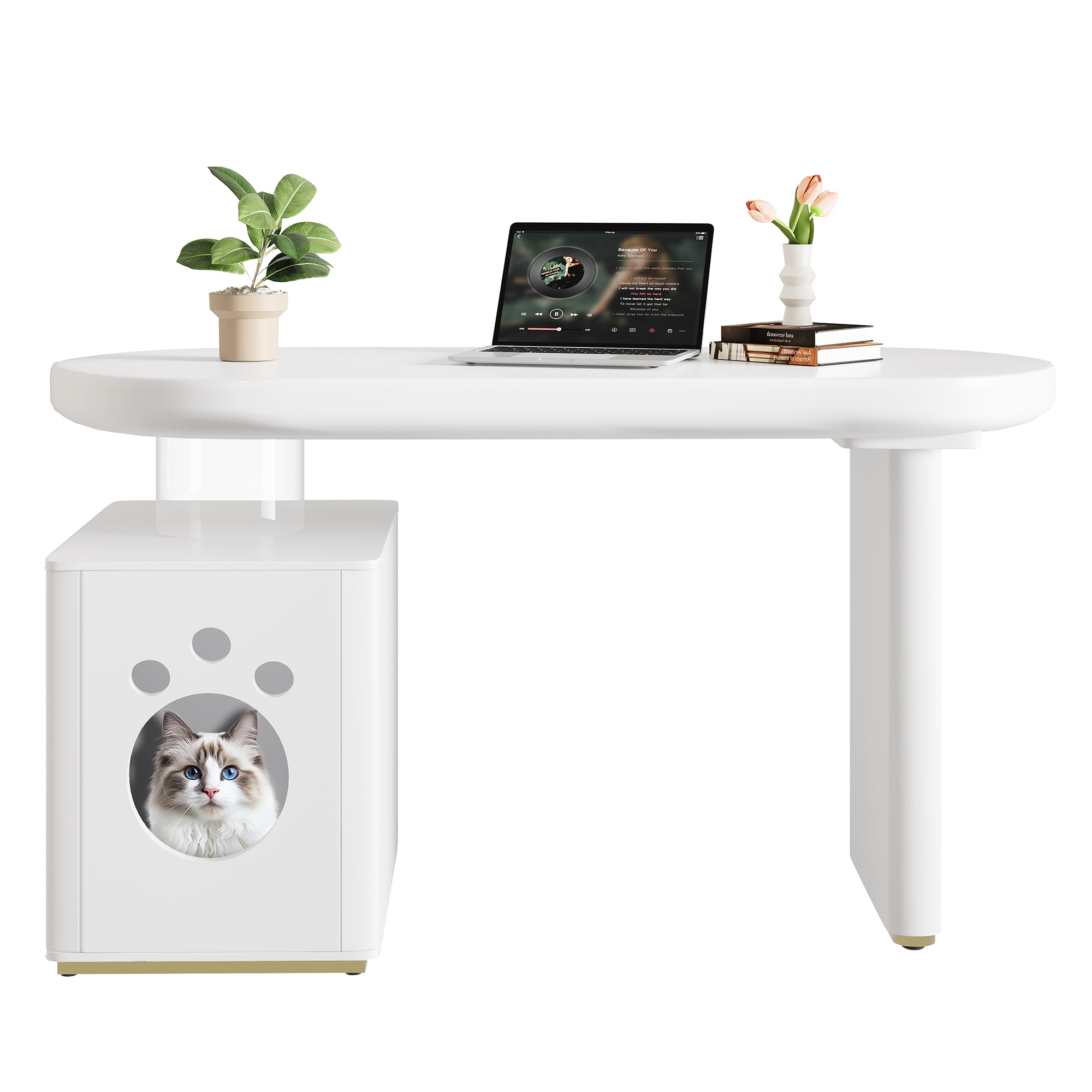 Desk with Pet Bed – 117x50x76 cm, Lacquered, Stable, White French Style